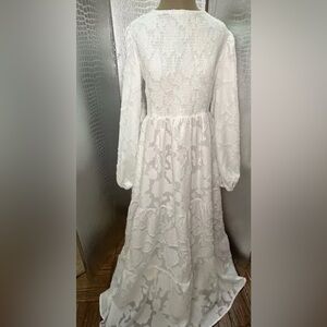 White Hippie Boho Wedding or Party Dress Pucker Leotard Top Full Skirt Floral